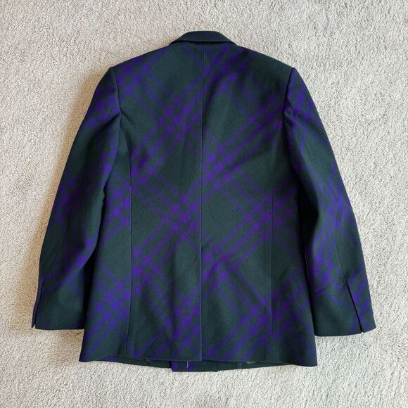 Burberry Wool Deep Royal Check Green Purple Double Breasted Coat 52 NEW Jacket - Picture 5 of 7